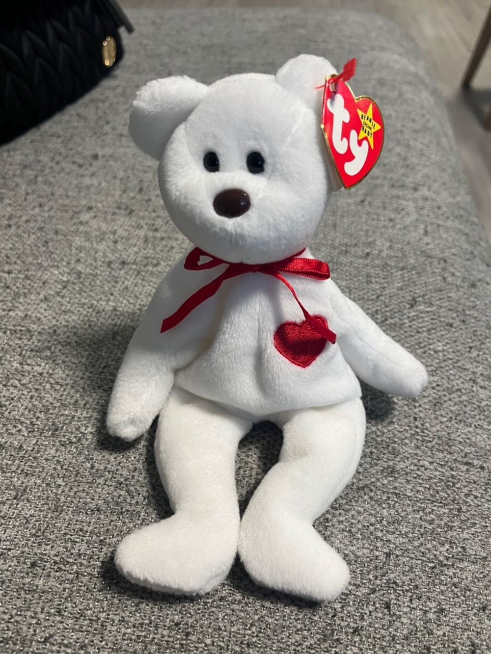 Ty White Bear with Red Heart and Ribbon
